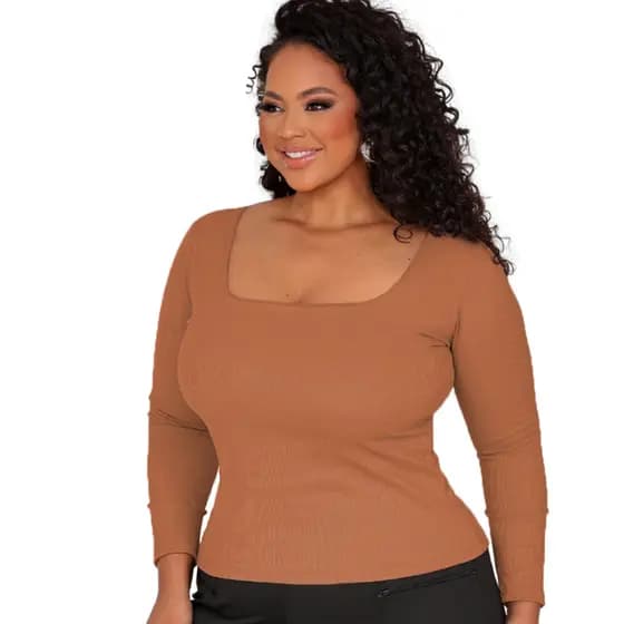 Blusa Manga Longa Feminina Plus size De Frio Canelada Elegante Confortável Até G4