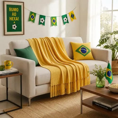 Manta Sofa Decoração Copa Do Mundo Brasil Tear Mineiro