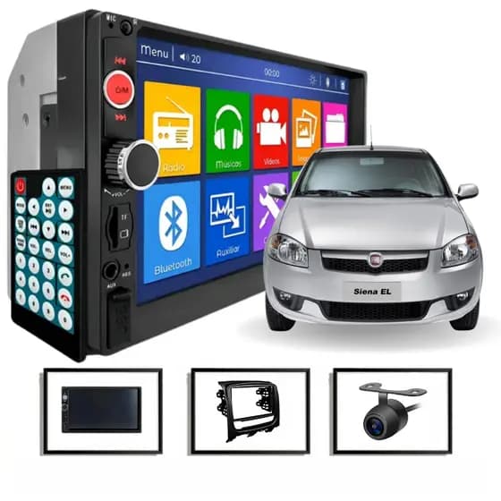 Central Multimídia 2 Din Mp5 Fiat Palio Siena Câmera Moldura
