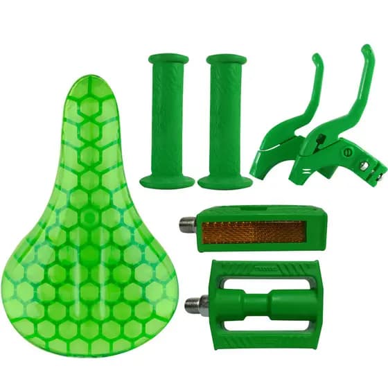 Kit Banco Manopla Manete Pedal Bicicleta Aro 16 Verde