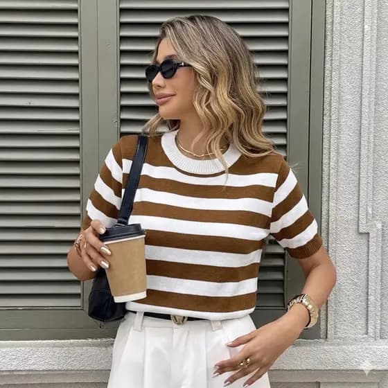 Blusa Feminina Lançamento Listras Tricot Premium Tendência