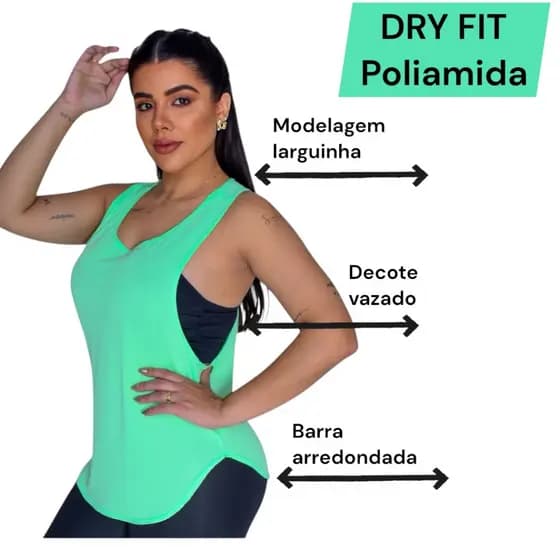 Regata Regatão Feminino Dry Fit 100% Poliamida Para Academia Caminhada Treino } MODELO REGATAO