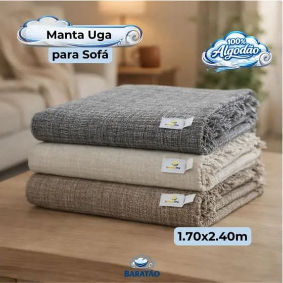 Manta Para Sofá Uga 1,70x2,40m 100% Algodão