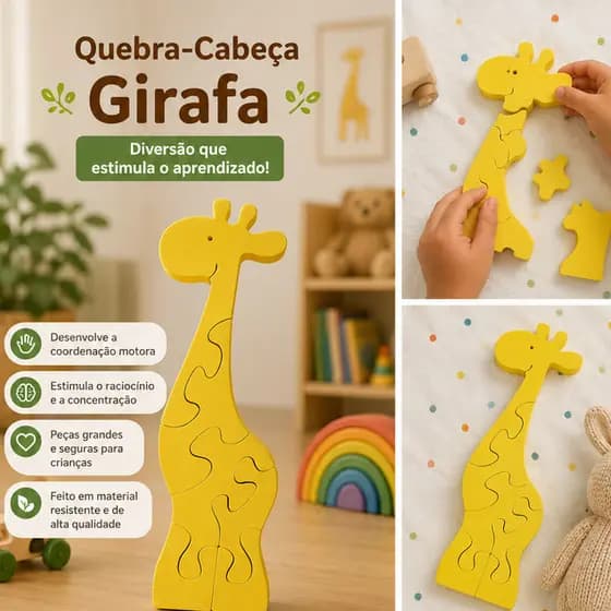 Quebra-Cabeça Infantil Girafa Educativa 20cm - Brinquedo de Encaixe