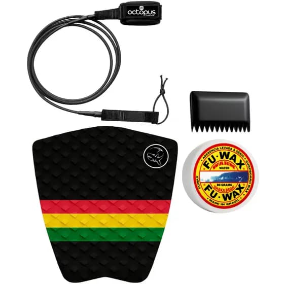 Deck Prancha Surf + Leash Strep Surf 6´pés + Parafina Surf Fu Wax