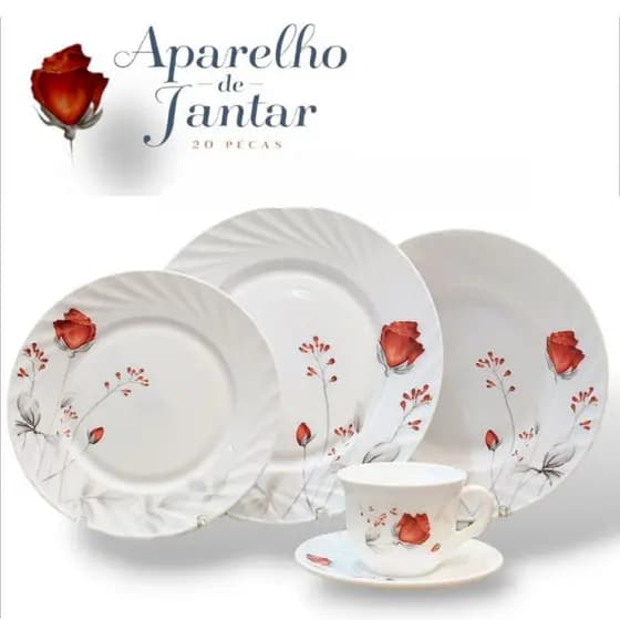 Aparelho de Jantar e Chá na Caixa Estampado Opaline C/ 20 Peças