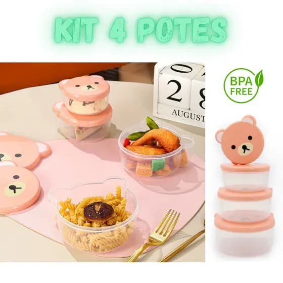 Pote Lanche Lancheira Marmita Bicho Bichinho BPA Free Infantil Adulto Conjunto 4 Peças