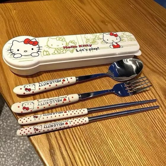 Conjunto de talheres hashis temáticos Hello Kitty