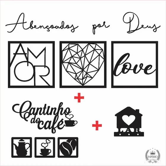 Kit 5 itens Decorativos Diferentes + 2 Cantinho do Café e Abençoados Por Deus + Porta Chaves Lar Mdf