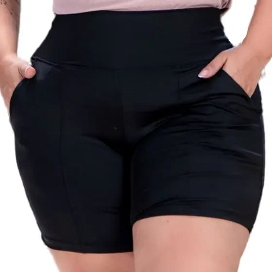Bermuda Plus Size Meia Coxa Cintura Alta com Bolsos Laterais Short Suplex Zero Transparência M ao G4