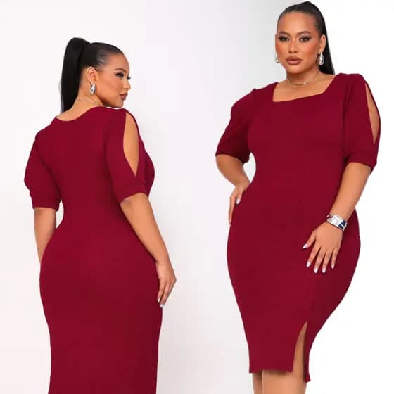 Vestido Midi Feminino Plus Size Moda Evangélica com Fenda e Detalhe no Ombro Forro Duplo GG ao G4