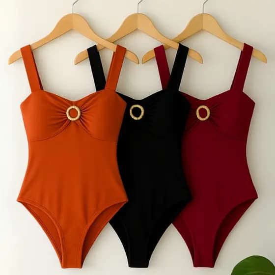 Body feminino com alcinha plus size fivela tendência forro duplo no busto tecido com elastano GG/G3