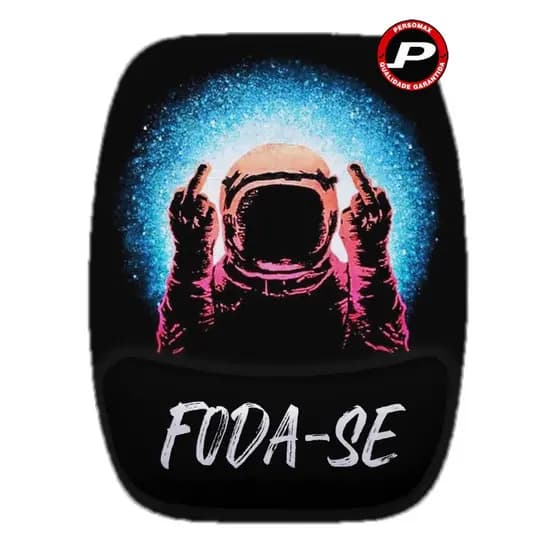 Mouse Pad Foda-se Astronauta Mostrando Dedo do Meio Meme Fuck You Ergonômico com Apoio de Punho