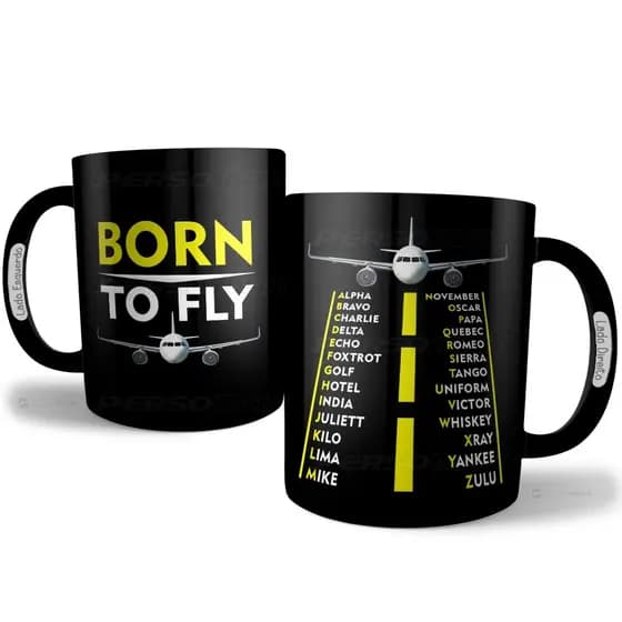 Caneca Alfabeto Fonético Aeronaves Controle Aéreo Aviação Presente Piloto Avião Helicóptero