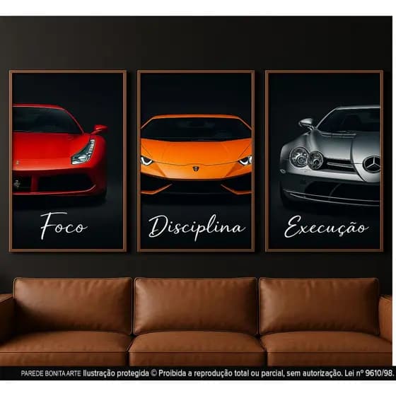 QUADRO SALA CARROS DE LUXO FOCO DISCIPLINA EXECUÇAO MOTIVACIONAL LANÇAMENTO EXCLUSIVO