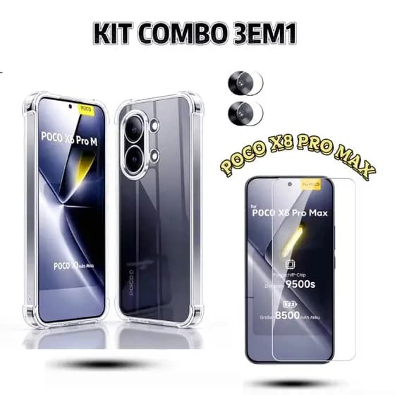 Capa Capinha Transparente Poco X8 Pro Max Poco X8 Pro X7 Pro e Película de Vidro HD Película Câmera