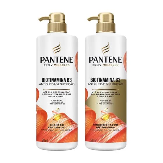 KIT PANTENE SHAMPOO + CONDICIONADOR ANTIQUEDA BIOTINAMINA B3 NUTRIÇÃO 510ML