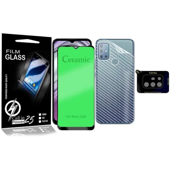 Película Cerâmica + PELÍCULA Câmera E película carbono Moto G20 6.5 XT2128-1