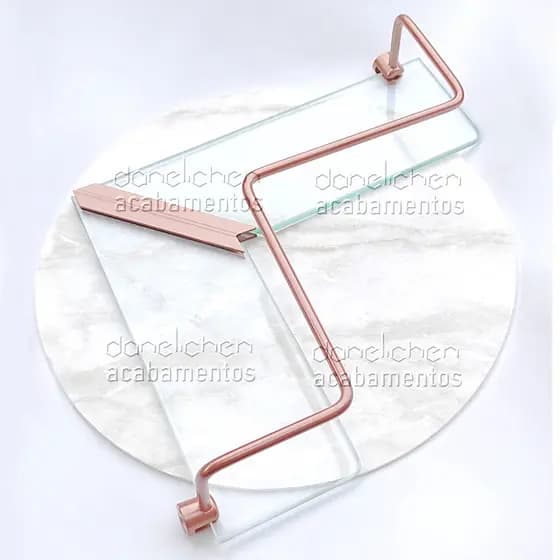 Prateleira Porta Shampoo Canto L Rose Gold Porta Cosméticos Banheiro Metal Vidro 25 CM Cantoneira Banheiro Rose