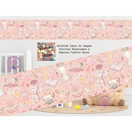 Faixa decorativa adesivo papel de parede costureira linda para seu ateliê