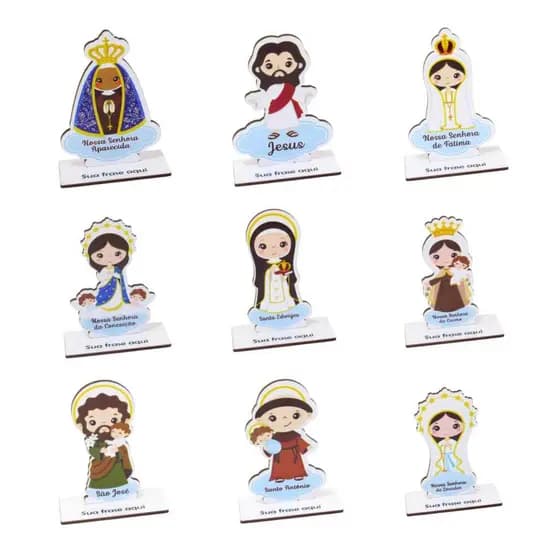 kit Santinhos católicos lembrancinha Mdf 3mm adesivado com base personalizada