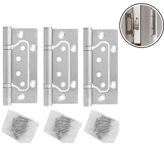 Kit 3 Dobradiça Porta Sobrepor Aço Inox Mais Resistente