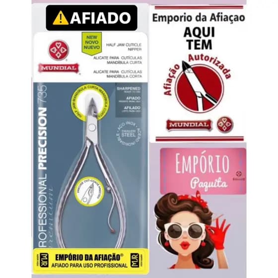 Alicate Mundial 735 cutícula premium precision aço inox ponta pequena manicure unha