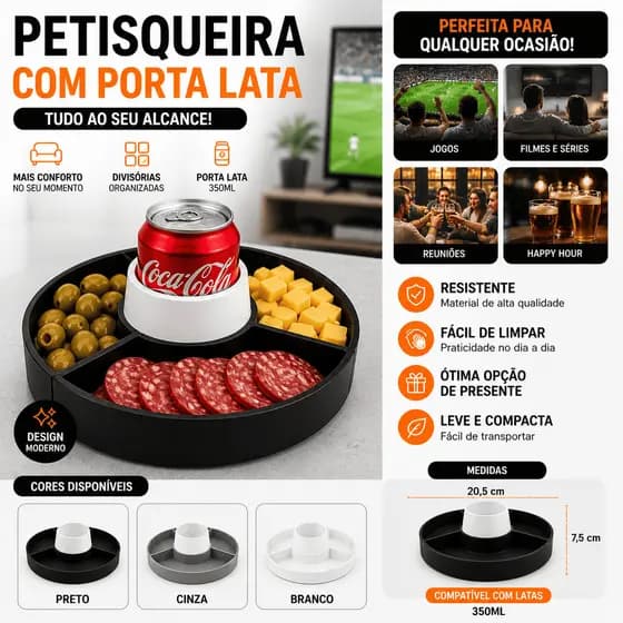 Petisqueira Porta Lata 350ml petisco frios com Divisórias para Petiscos Frios Modernan Premium