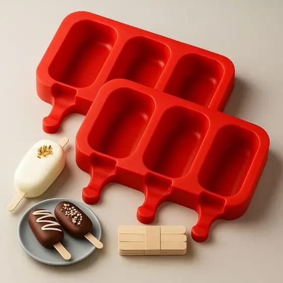 Forma de Sorvete Molde de Picolé de Silicone Com Tampa + 100 Palitos