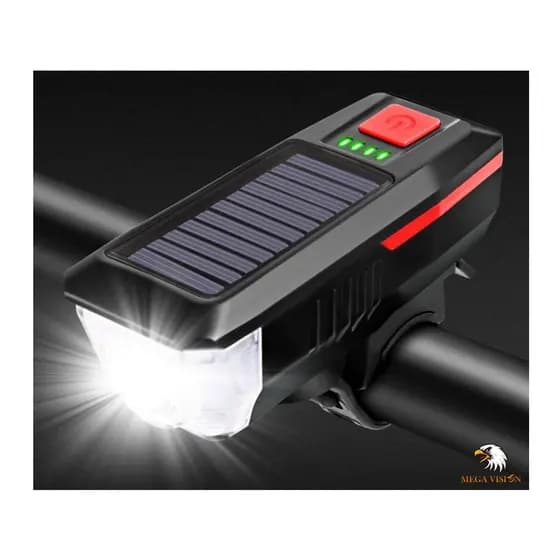 Farol Para Bicicleta Solar E USB Led Recarregável Com Buzina Mtb Speed