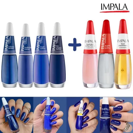 Esmaltes Impala Tons Azuis + Base Esmaltes Atacado