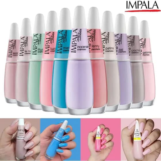 Kit 11 Esmalte Impala Tons Pasteis e Nude Cremoso Esmaltes Atacado