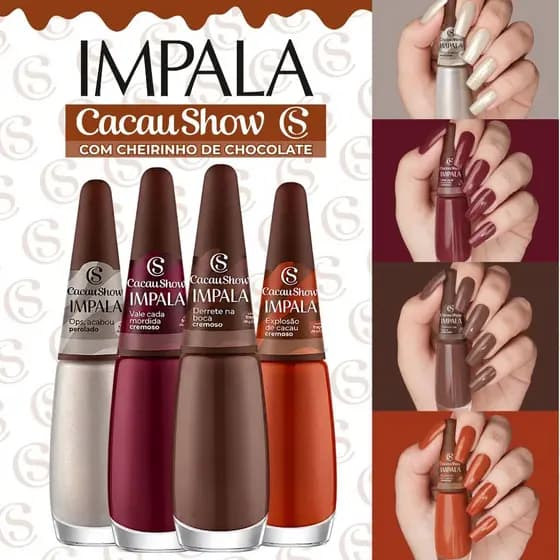 Kit Esmaltes Impala Cacau Show Nova Coleção Cherinho de Chocolate Esmalte Marrom Terrosos Terracota