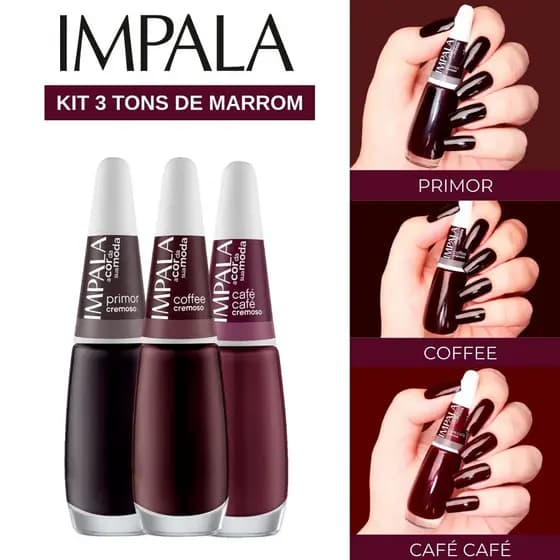 Kit 3 Esmaltes Impala Tons de Marrom Esmaltes Atacado Esmalte Café Cafe