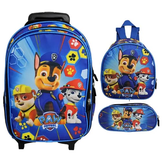 Kit Mochila Escolar Rodinha, Patrulha Lancheira, Estojo