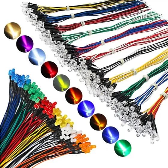 Kit com Leds 5mm Alto Brilho 12V com Fio de 20cm Ideal para Projetos DIY, Modelismo e Iluminação Personalizada