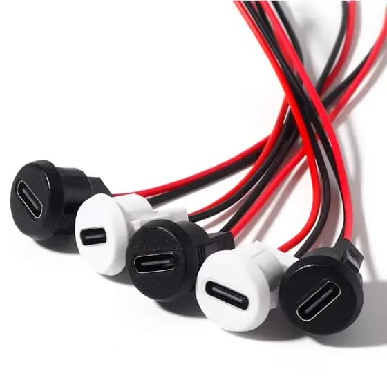 Conector USB C Redondo 2 Fios Branco Plugue Fêmea de Embutir Para Painel Móveis Eletrônicos Carregamento Reposição Peça