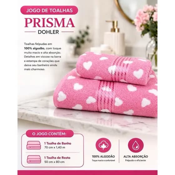 Jogo Toalha de Banho e Rosto Felpuda Prisma 2 Peças Dohler
