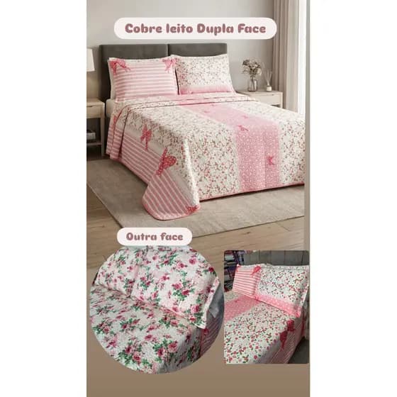 Jogo de Cama 3 Pcs Queen Colcha Cobre Leito Estampado Cama Casal Queen Dupla Face Fronhas C/Zíper Embutido 2,40 x 2,60