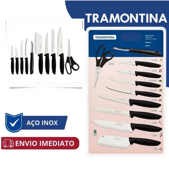 Jogo de facas Tramontina 10 peças Faqueiro Tramontina utensilios de cozinha