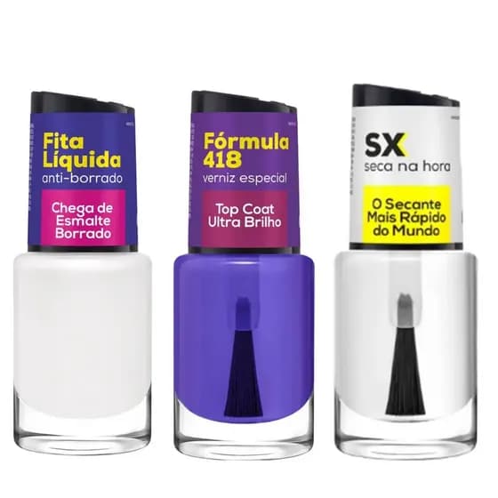Fita Líquida + Fórmula 418 Top Coat + SX Secante Ultra Rápido - 9ml Cora