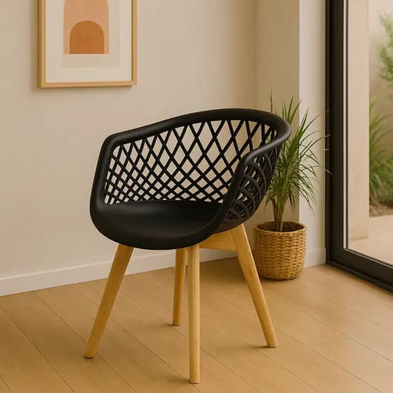 Cadeira para Mesa Sala de Jantar Cozinha Moderna Web Wood Madeira Preta