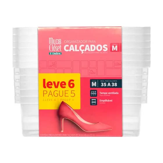 Caixa Organizadora Para Sapatos Média Leve 6 e Pague 5 Ordene