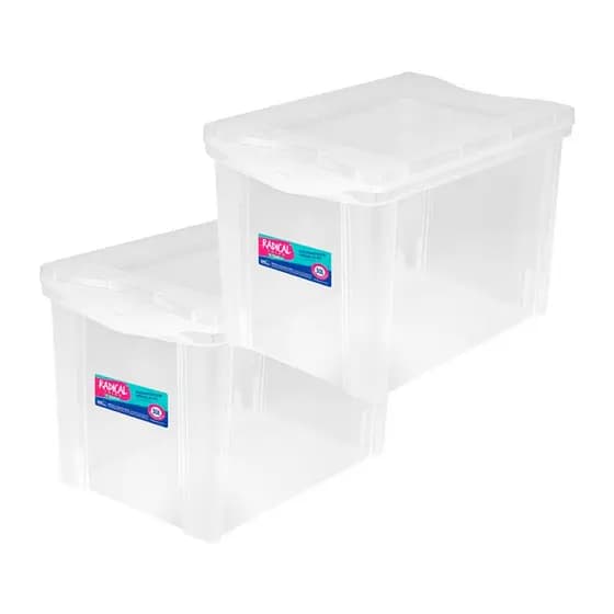 Kit 2 Caixa Organizadora Grande Trava Cristal 30 Litros Decorativa Livros Brinquedos Closet Quarto
