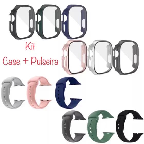 Kit Capa Case de Proteção para Apple Watch 41mm 40mm 38mm Pulseira Silicone Para Smartwatch Relógio