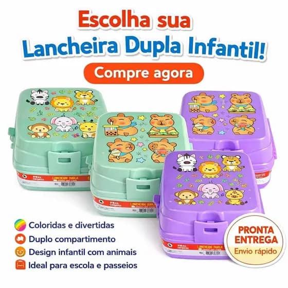 Lancheira Marmita Infantil com Dupla Divisória - Prática Ideal para Escola e Passeios - Envio Rápido