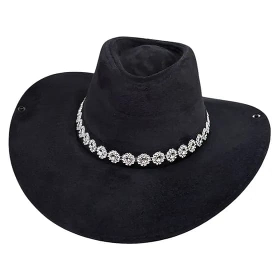 Chapéu cowboy de camurça boiadeira faixa brilho FLOR moda sertaneja Ana Castela