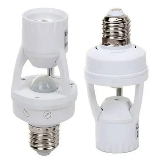 2 Soquete Sensor De Presença Luz Iluminação E27 Movimento 360°