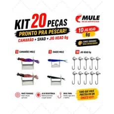 Pesca Robalo MULE – Camarão + Shad + Jig Head 6g - Kit 20 Peças