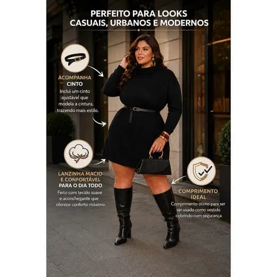 Vestido Feminino Plus Size Lanzinha Acompanha o Cinto